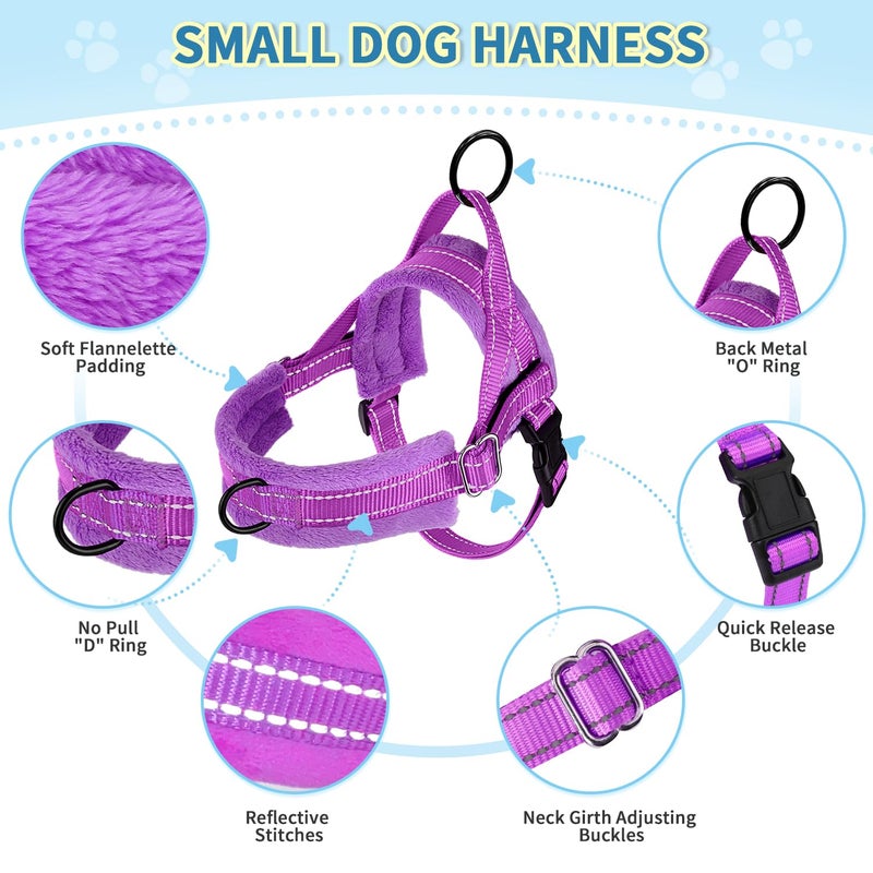 Lukovee No Pull Dog Harness and Leash Set, Soft Padded Small Dog Harness, Neck & Chest Adjustable Reflective Vest Puppy Harness with 4ft Lightweight Anti-Twist Dog Leash for Small Dogs (XS, Purple) - Image 2